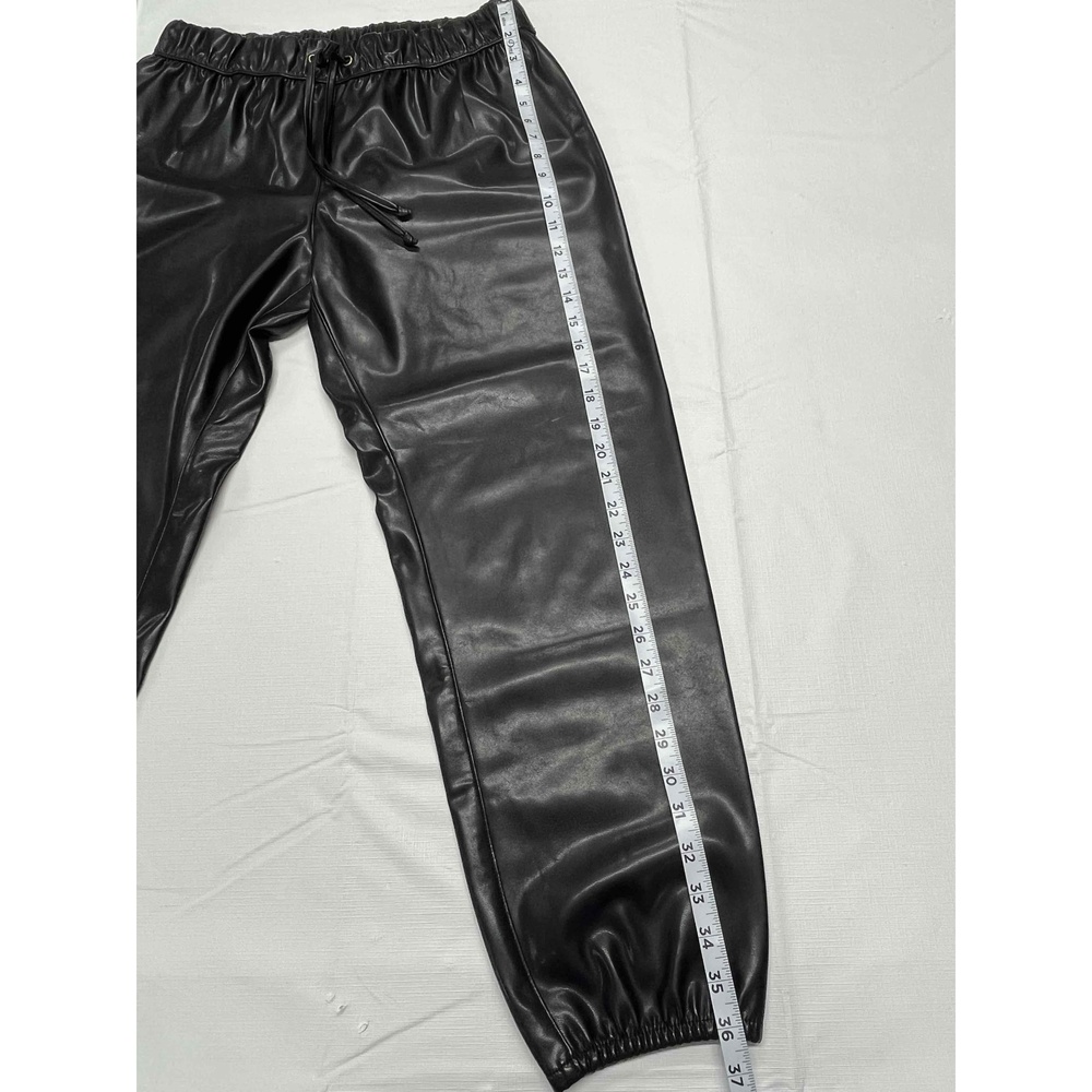 Enza Costa Black Vegan Faux Leather Elastic Waist Ankles Jogger Pants Sz 2 (Med) - Picture 10 of 10